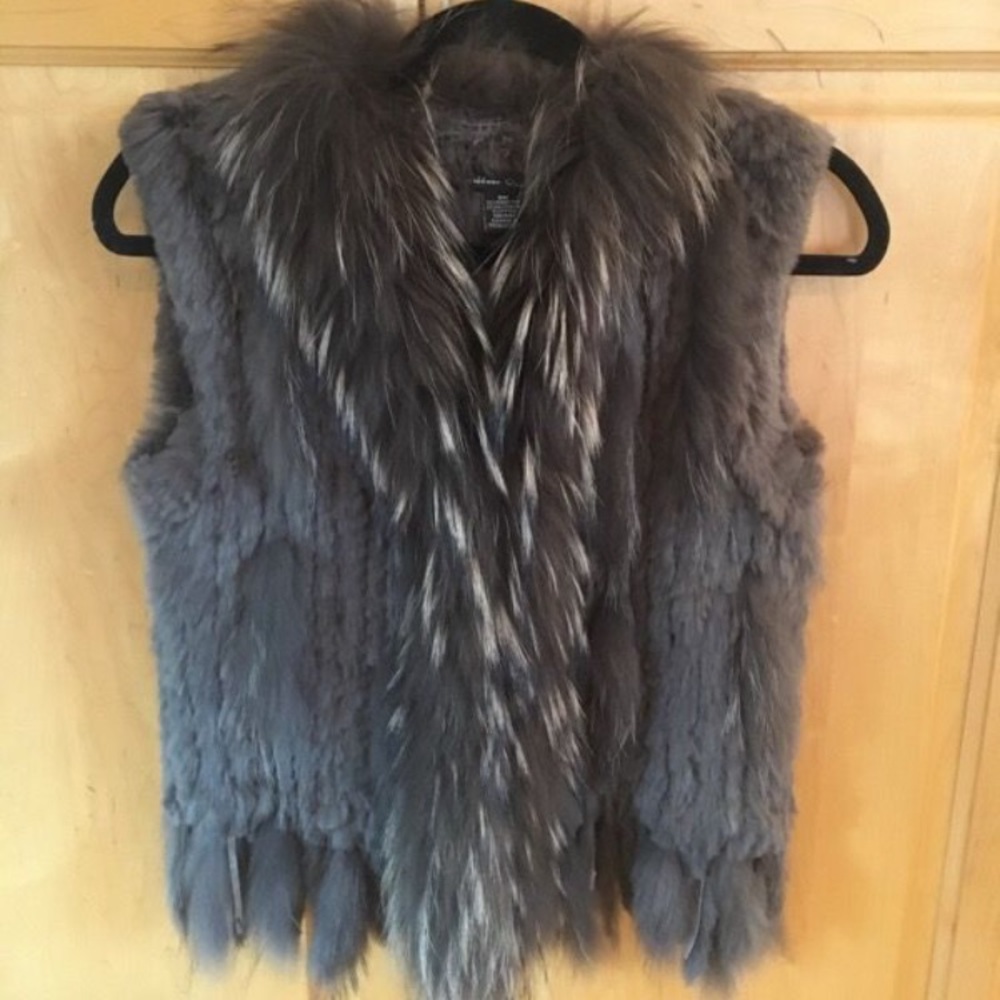 Brown genuine rabbit and raccoon Fur Vest
